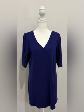 Eileen Fisher Blue V Neck Tunic Top Size L Minimalist Capsule